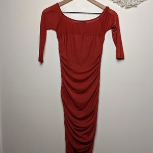 Missguided | Bardot Rushed Mesh Midi Dress